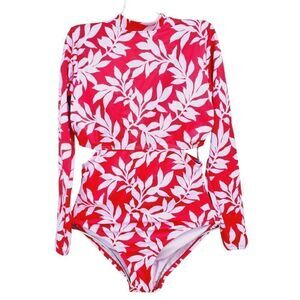 Aqua Tech Womens Monokini Swimsuit Multicolor Floral Long Sleeve High Neck M New